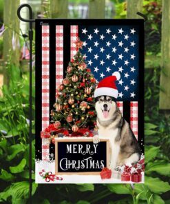 merry christmas siberian husky flag 7359