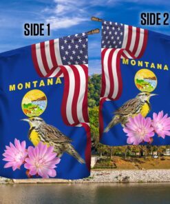 montana state meadowlark bird and bitterroot flower flag mln1141fv18 7256