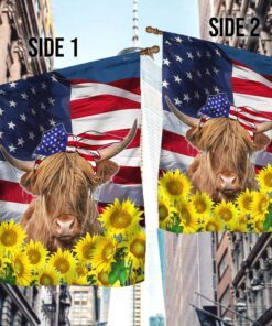 patriotic highland cow flag sunflower 4th of july tqn207fv1 3974