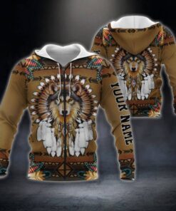 personalized wolf native american zip hoodie custom text thb2937zhct 1437