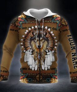 personalized wolf native american zip hoodie custom text thb2937zhct 3784