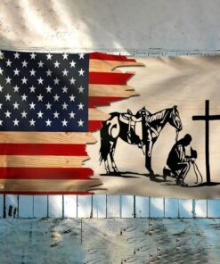 praying cowboy with cross horse grommet flag mln19gf 2271