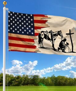 praying cowboy with cross horse grommet flag mln19gf 3603