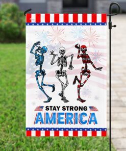 skull dancing stay strong america 4th july flag 7114