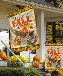 welcome fall pumpkins harvest thanksgiving halloween flag mln503f 1313