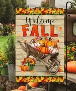 welcome fall pumpkins harvest thanksgiving halloween flag mln503f 3614