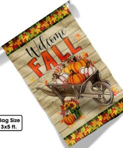 welcome fall pumpkins harvest thanksgiving halloween flag mln503f 3898