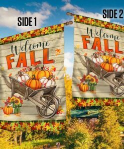 welcome fall pumpkins harvest thanksgiving halloween flag mln503f 7896