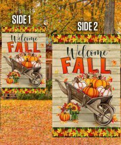 welcome fall pumpkins harvest thanksgiving halloween flag mln503f 8743