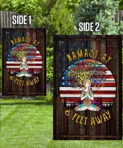 yoga namastay six feet away flag 5610