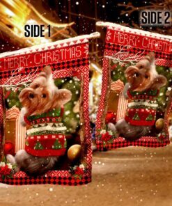 yorkie christmas flag 4606