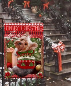 yorkie christmas flag 5213