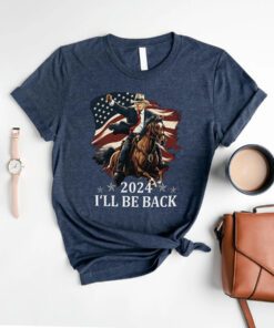 Trump 2024 Riding a Horse with The American Flag T Shirts