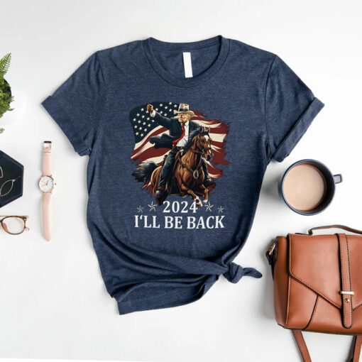 Trump 2024 Riding a Horse with The American Flag T Shirts