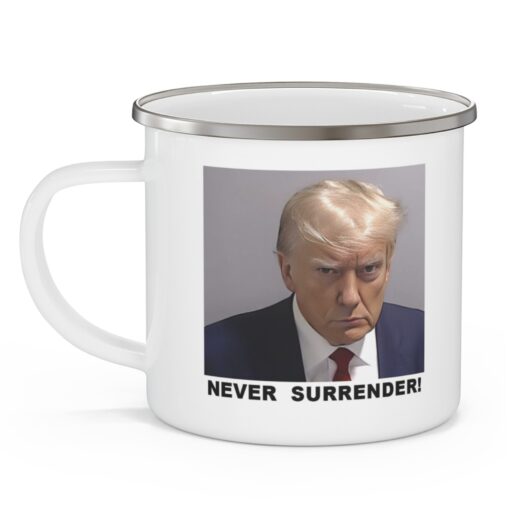 Trump Never Surrender Enamel Camping Mug Left