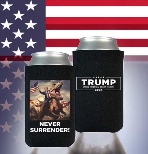 Never Surrender!! Trump on T-Rex Beverage Cooler Black
