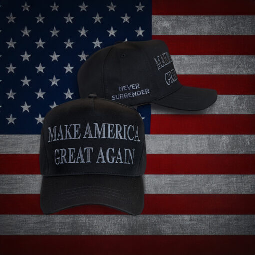 TRUMP NEVER SURRENDER BLACK MAGA 2024 Trucker Hat