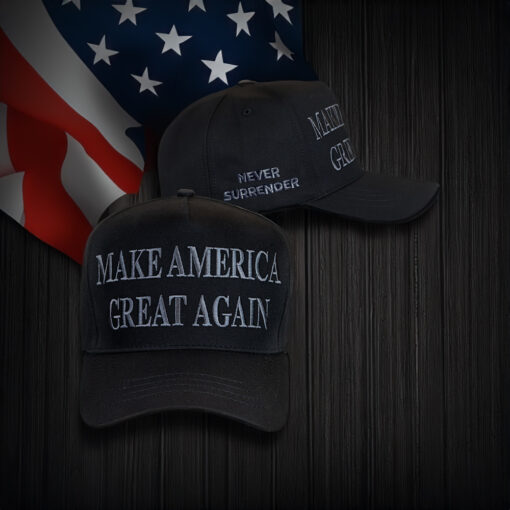 TRUMP NEVER SURRENDER BLACK MAGA HAT CAPS