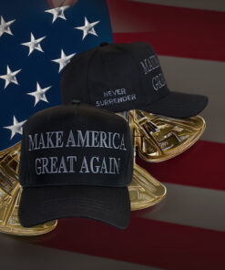 TRUMP NEVER SURRENDER BLACK MAGA Trucker Hat