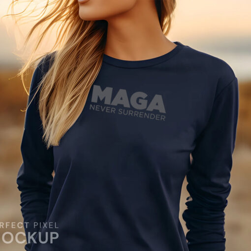 Trump MAGA NEVER SURRENDER Navy Shirts