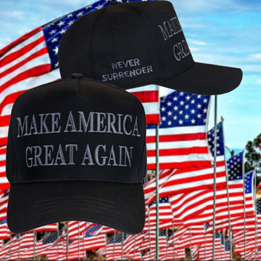 MAGA Never Surrender Black Trucker Hat1