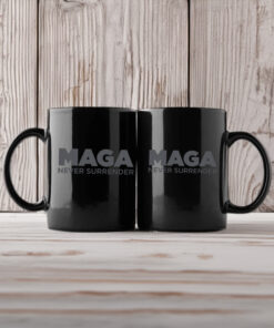 Trump MAGA NEVER SURRENDER Black Mugs