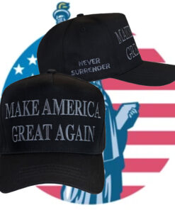 Trump Never Surrender Black MAGA Retro Trucker Hat1