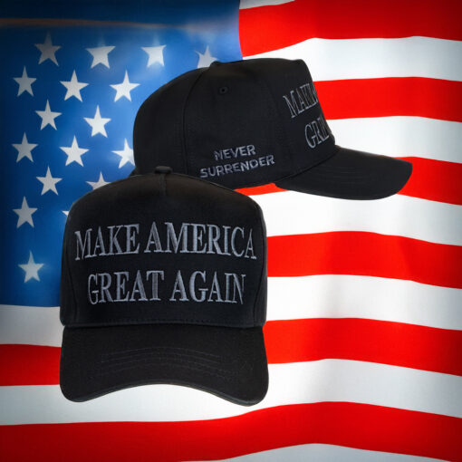 Never Surrender Black MAGA Elon Musk Hats