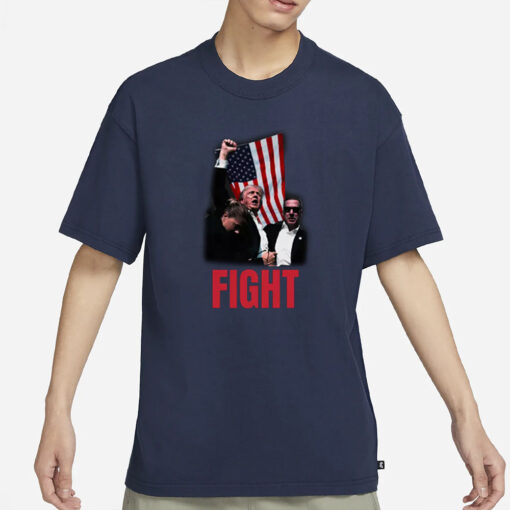 TRUMP FIGHT - TRUMP Womens Large T-Shirt - Shot at Rally July 14th 2024 Legend