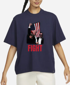 TRUMP FIGHT - TRUMP Womens Large T-Shirt - Shot at Rally July 14th 2024 Legends