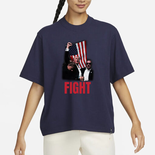 TRUMP FIGHT - TRUMP Womens Large T-Shirt - Shot at Rally July 14th 2024 Legends